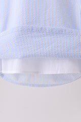Blue stripe seersucker lemon applique dress