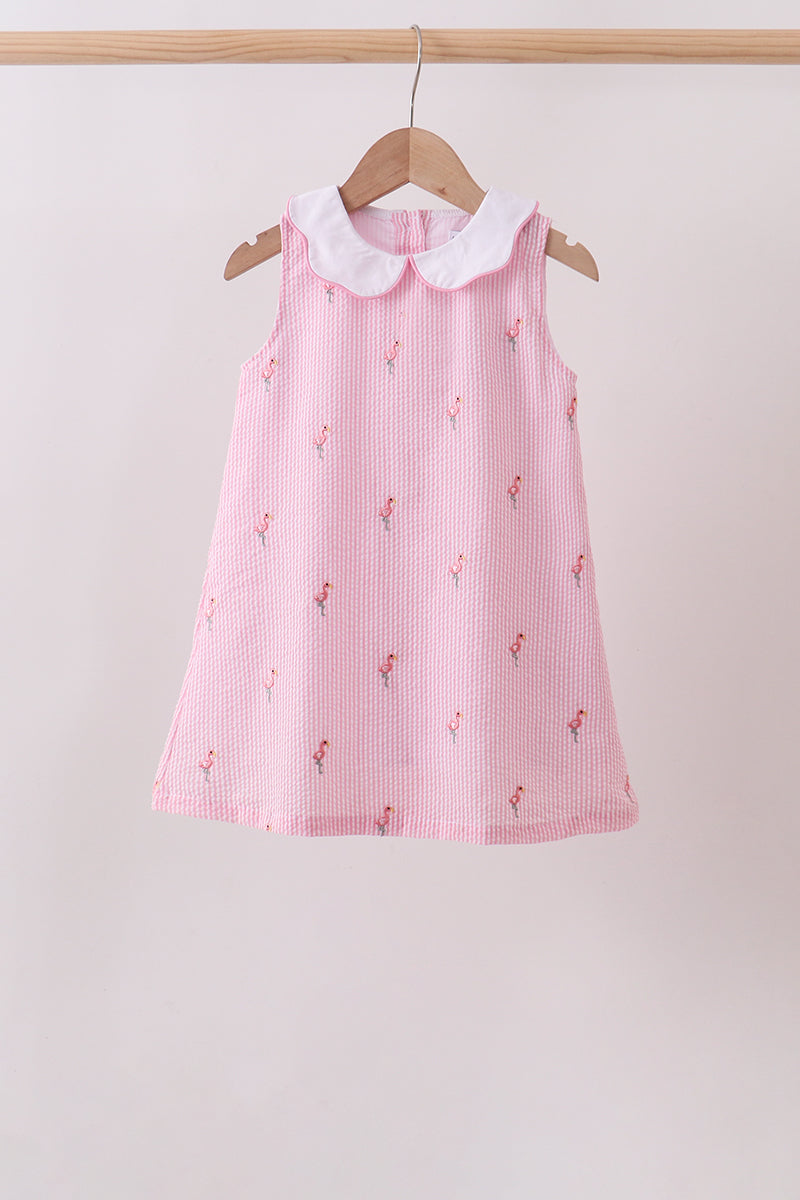 Pink stripe seersucker flamingo dress – Honeydew USA Pink stripe seersucker flamingo dress – Honeydew USA