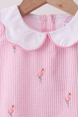 Pink stripe seersucker flamingo dress