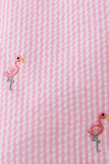 Pink stripe seersucker flamingo dress