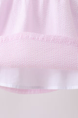 Pink stripe seersucker bow ruffle shorts set