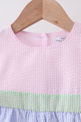 Pink&blue seersucker ruffle dress