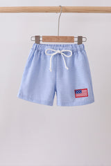 Blue flag embroidery gingham shorts