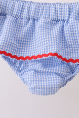 Blue flag applique gingham ruffle 2pc swimsuit