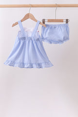 Blue flag embroidery ruffle bloomer set