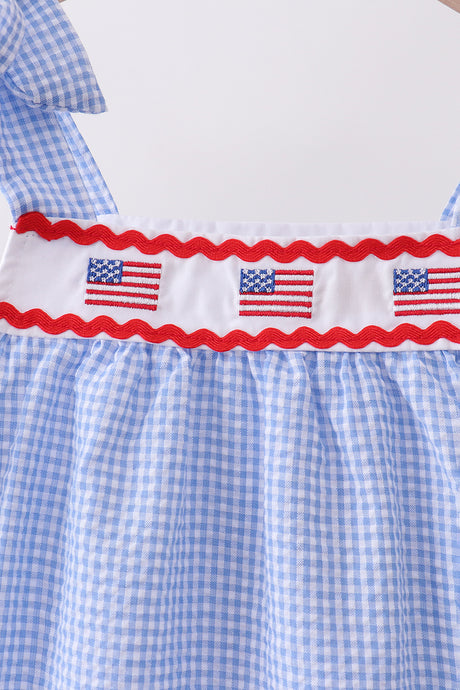 Blue flag embroidery ruffle dress