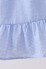 Blue flag embroidery ruffle dress