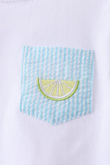 Blue lemon embroidery shorts set