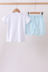 Blue lemon embroidery shorts set
