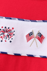 Red flag fireworks embroidery shorts set
