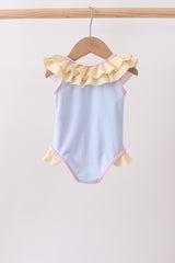Blue stripe ruffle one-piece swimsuit