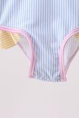 Blue stripe ruffle one-piece swimsuit