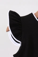 Black flutter sleeve scalloped top
