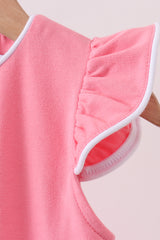 Deep pink flutter sleeve scalloped top