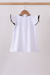 Snow white flutter sleeve scalloped top