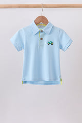 Blue Tractor Embroidered Polo
