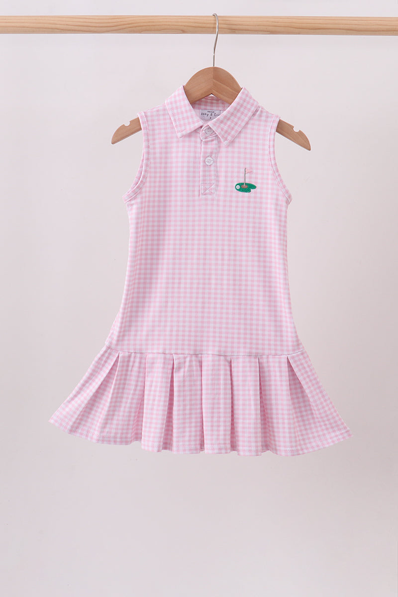 pink golf dresses Women's Pink Houndstooth Breathable Short-sleeve Dress