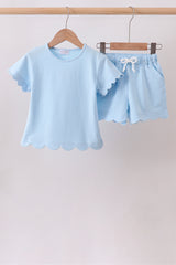 Blue Scalloped Shorts Set