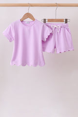 Purple Scalloped Shorts Set