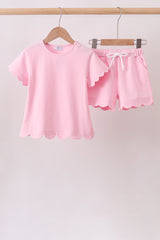 Pink Scalloped Shorts Set