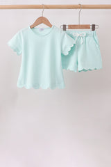 Mint Scalloped Shorts Set