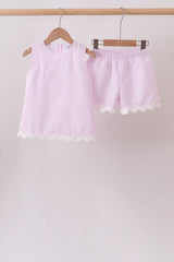 Pink Seersucker Stripe Scalloped Shorts Set