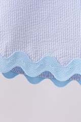 Blue Seersucker Stripe Scalloped Shorts Set