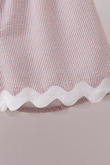 Khaki Seersucker Stripe Scalloped Shorts Set