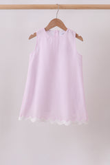 Pink Seersucker Stripe Scalloped Dress