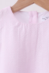 Pink Seersucker Stripe Scalloped Dress