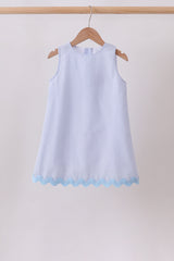 Blue Seersucker Stripe Scalloped Dress