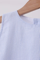 Blue Seersucker Stripe Scalloped Dress