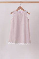 Khaki Seersucker Stripe Scalloped Dress
