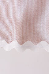 Khaki Seersucker Stripe Scalloped Dress