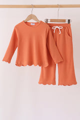 Terra-cotta scalloped pants set