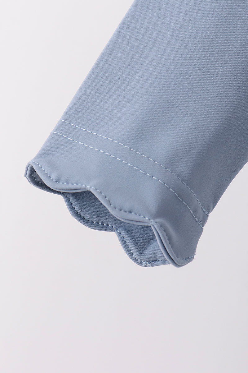 Dusty slate blue scallped zipper active set