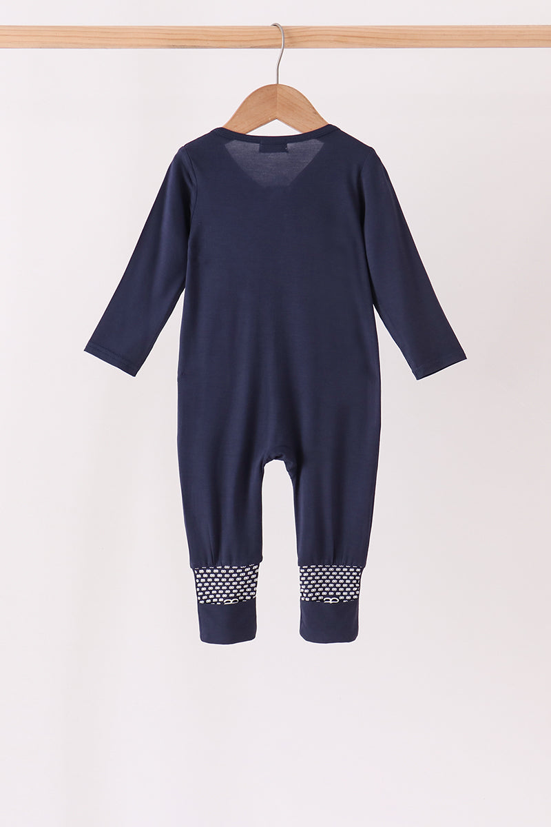 Navy zipper bamboo anti-slip romper