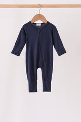 Navy zipper bamboo romper