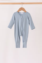 Blue zipper bamboo romper