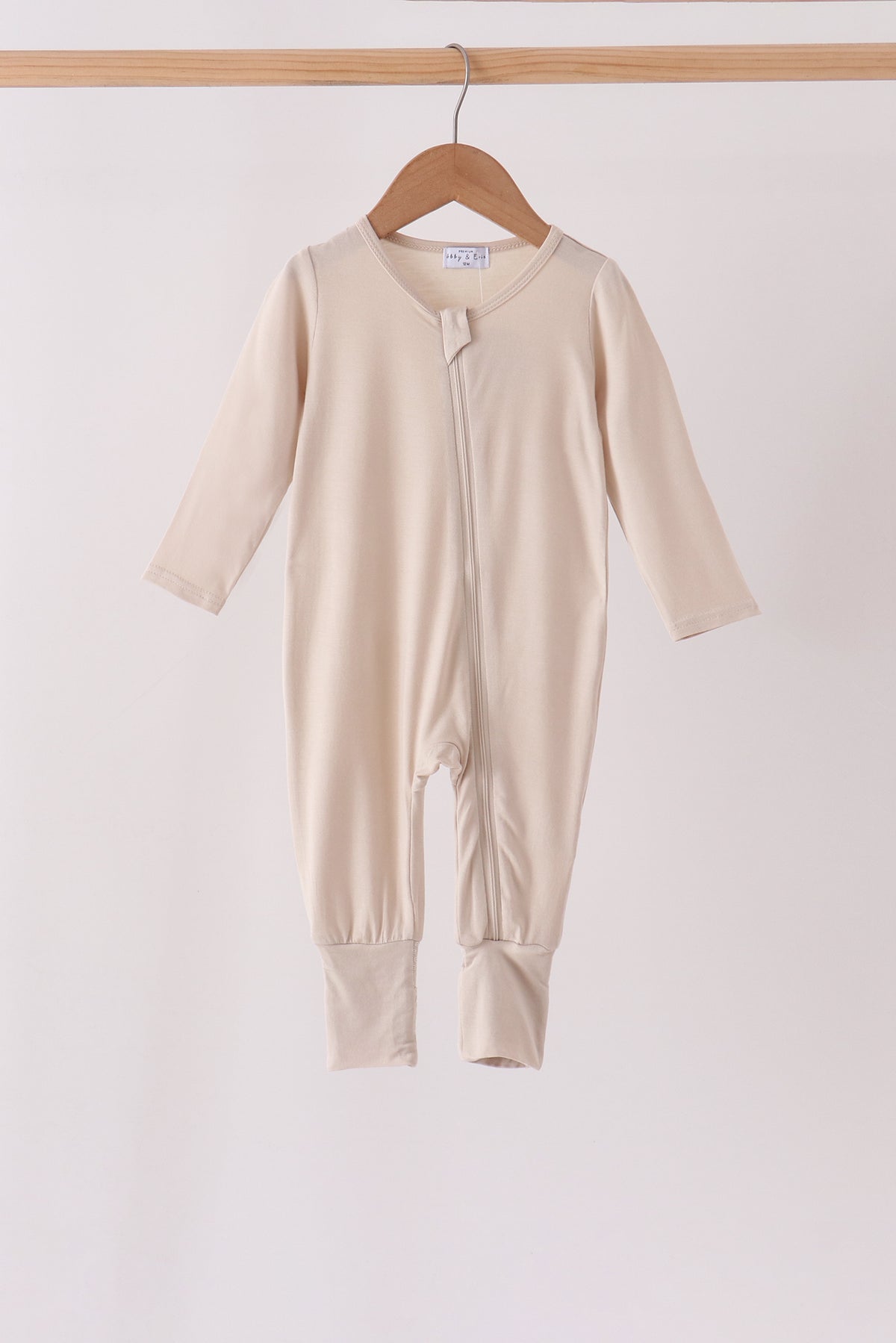Beige zipper bamboo anti-slip romper