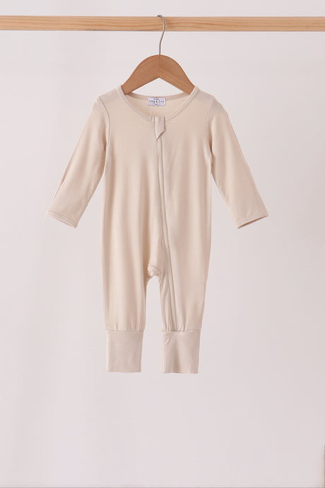 Beige zipper bamboo romper