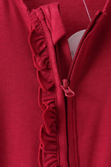 Burgundy ruffle zipper bamboo romper