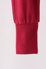 Burgundy ruffle zipper bamboo romper