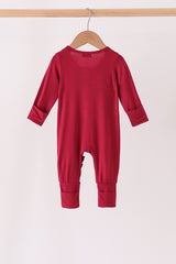 Burgundy ruffle zipper bamboo romper