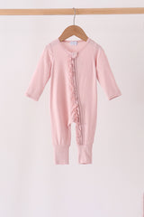 Pink ruffle zipper bamboo romper