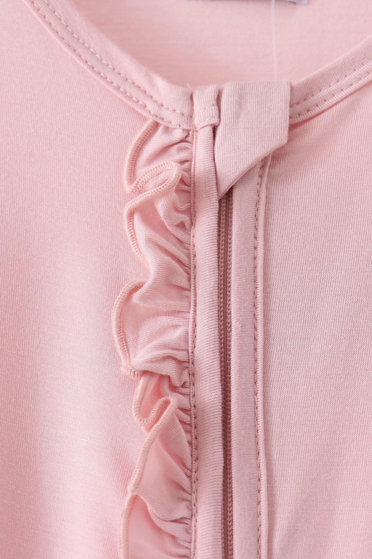 Pink ruffle zipper bamboo romper