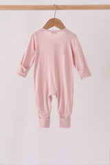 Pink ruffle zipper bamboo romper