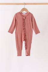 Dusty rose ruffle zipper bamboo anti-slip romper
