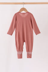 Dusty rose ruffle zipper bamboo anti-slip romper