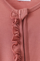 Dusty rose ruffle zipper bamboo romper